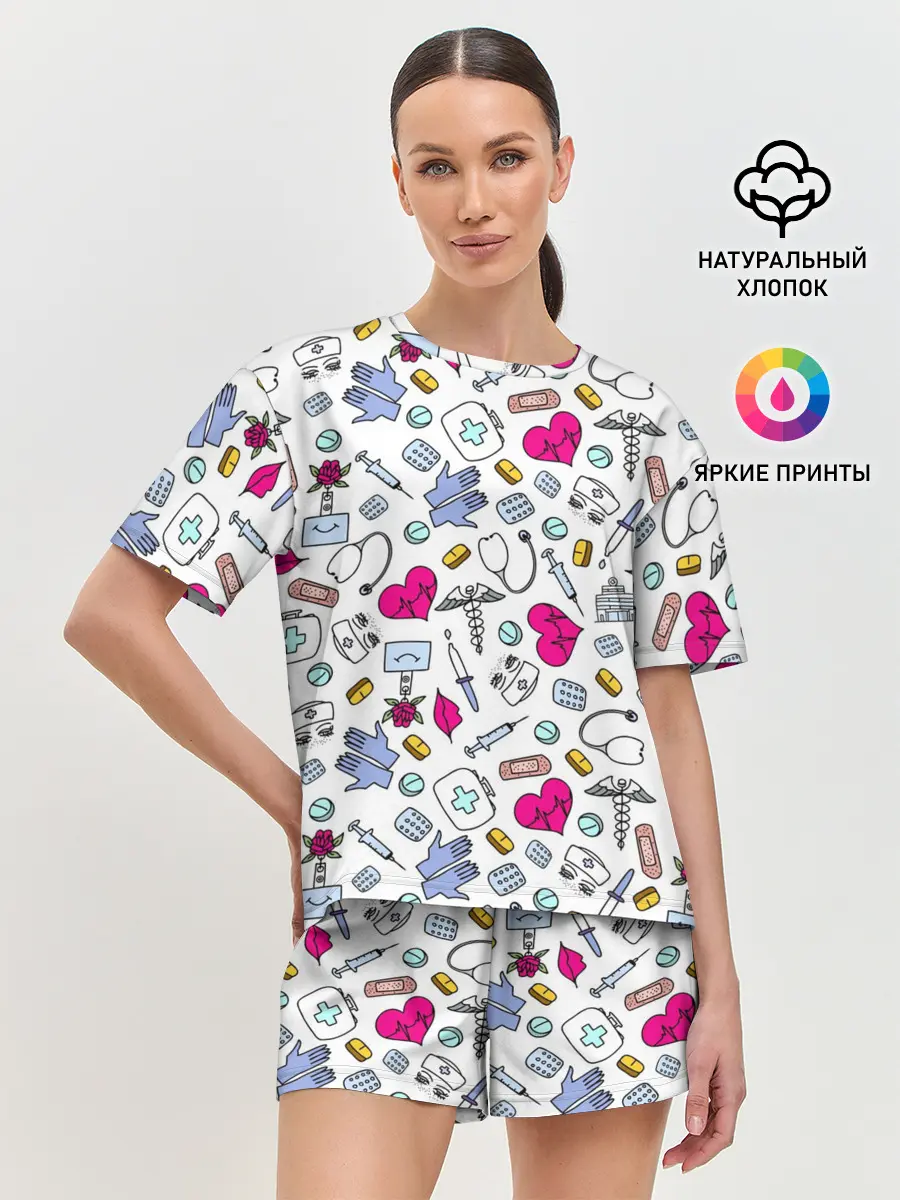 Женская пижама с шортами / Медицинский паттерн