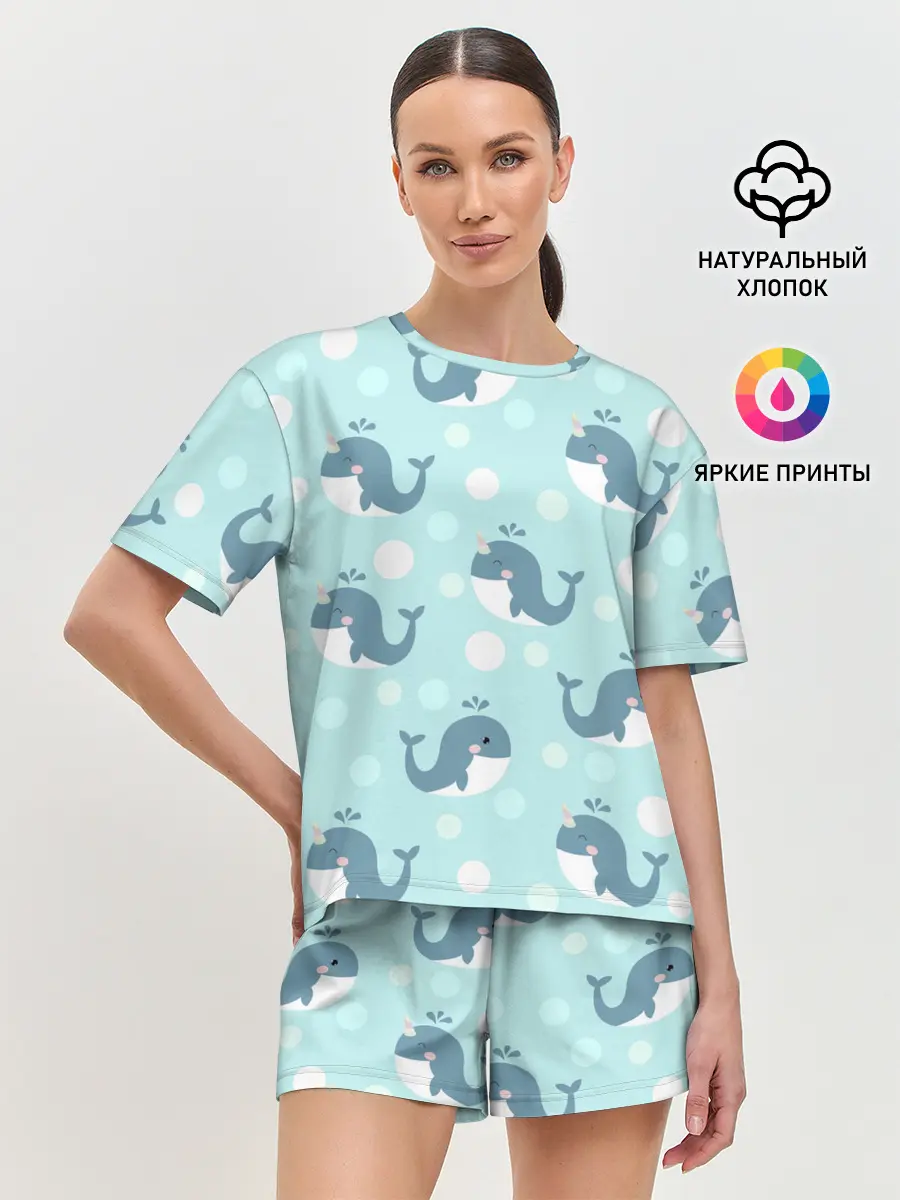 Женская пижама с шортами / Единорогие киты