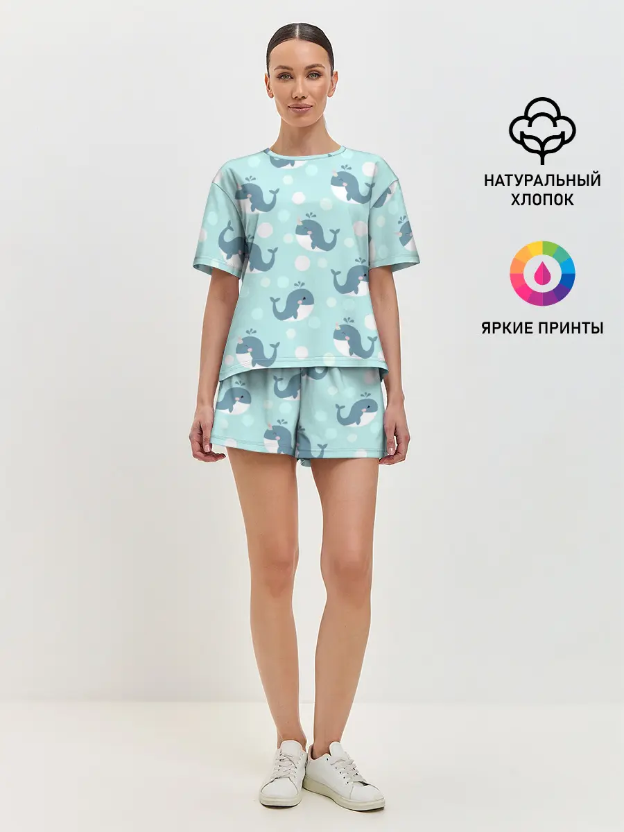 Женская пижама с шортами / Единорогие киты