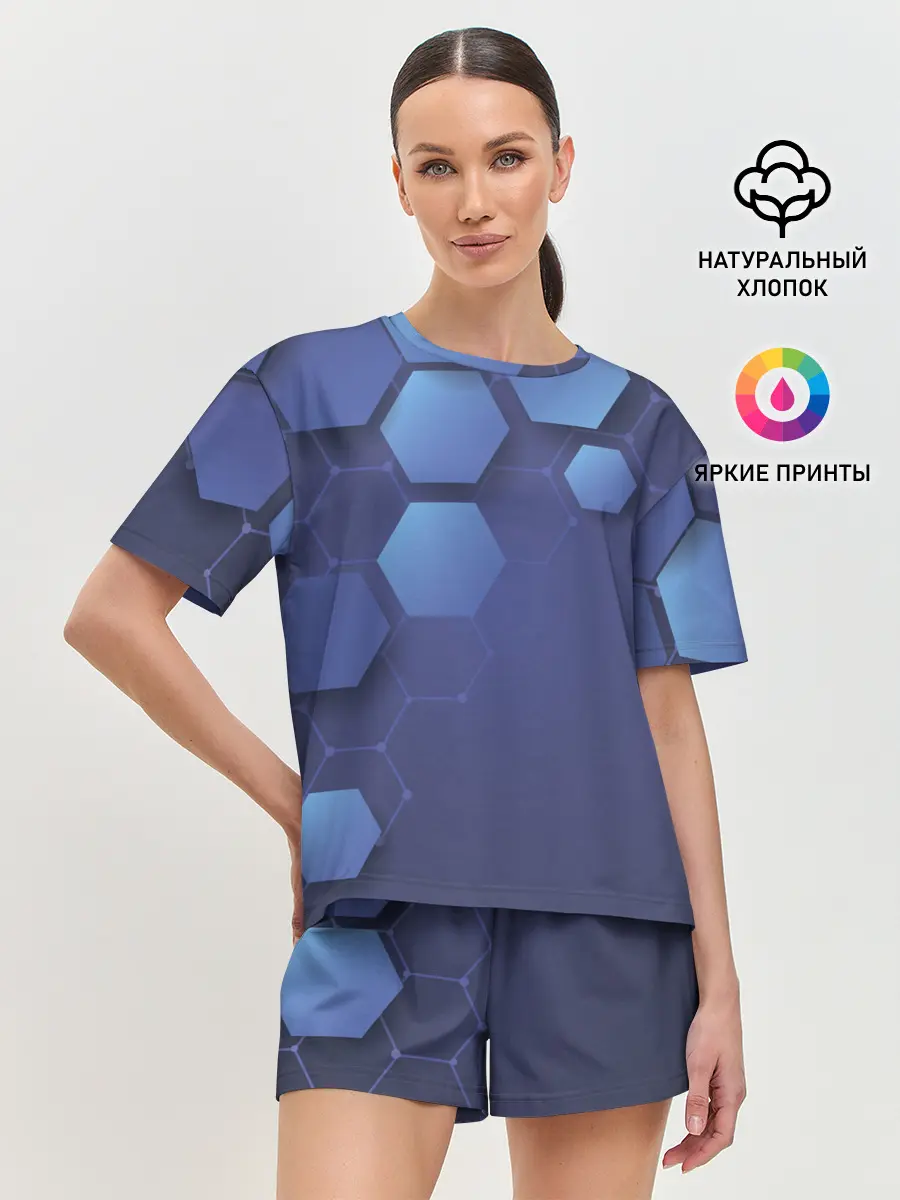 Женская пижама с шортами / Шестиугольники