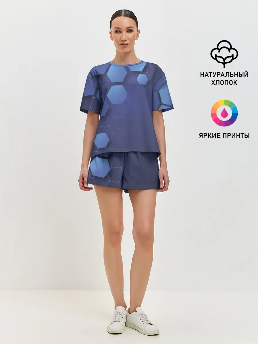 Женская пижама с шортами / Шестиугольники