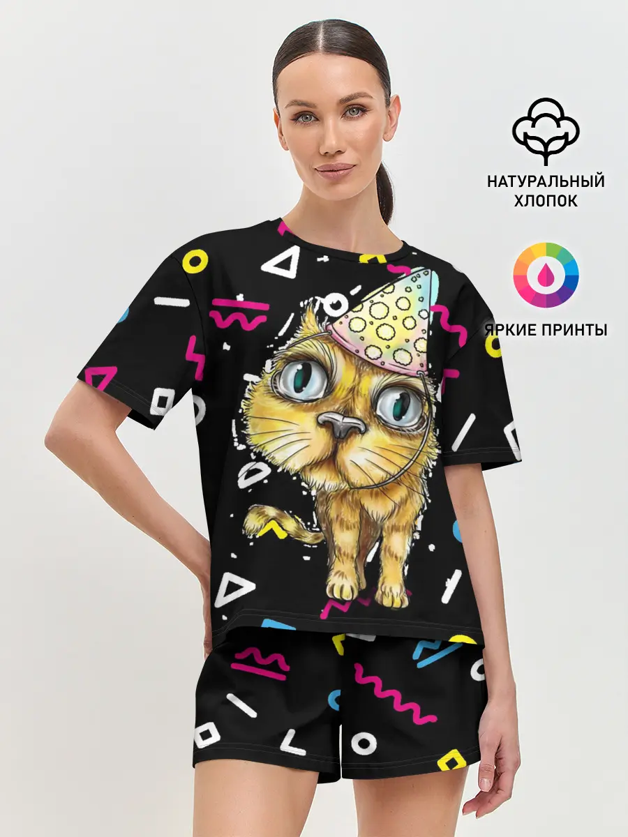Женская пижама с шортами / Котик