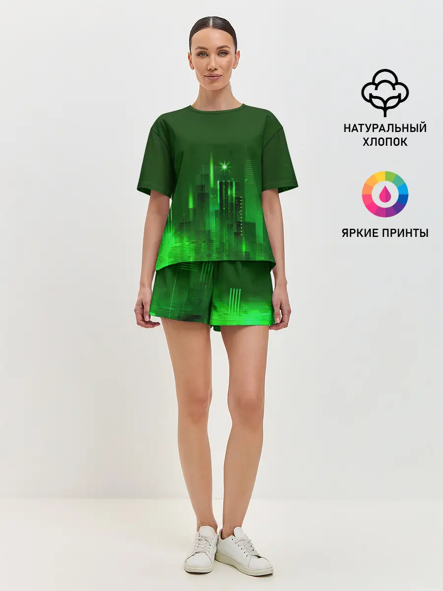 Женская пижама с шортами / Зеленый город