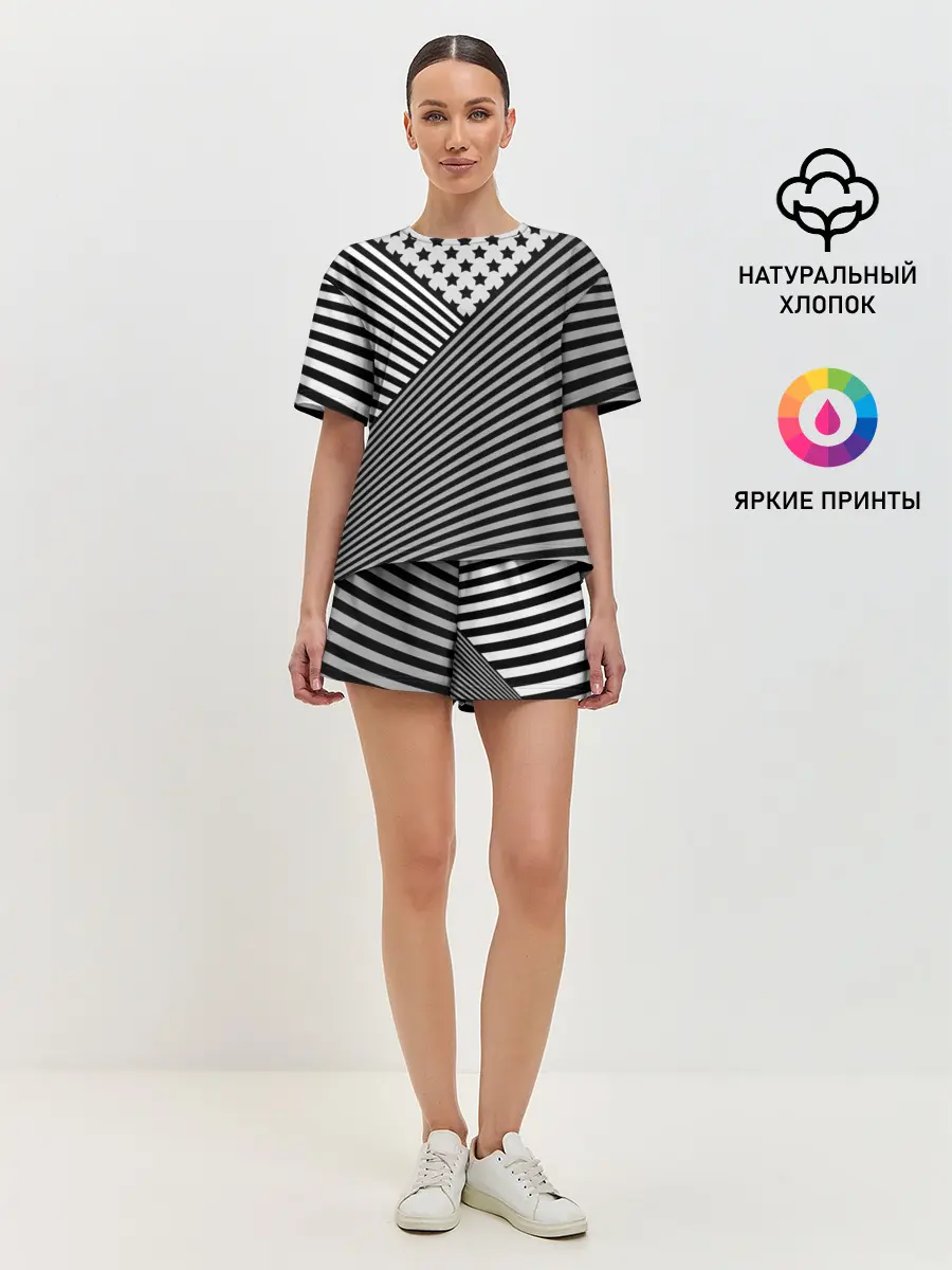 Женская пижама с шортами / Полосатый комбинированный узор