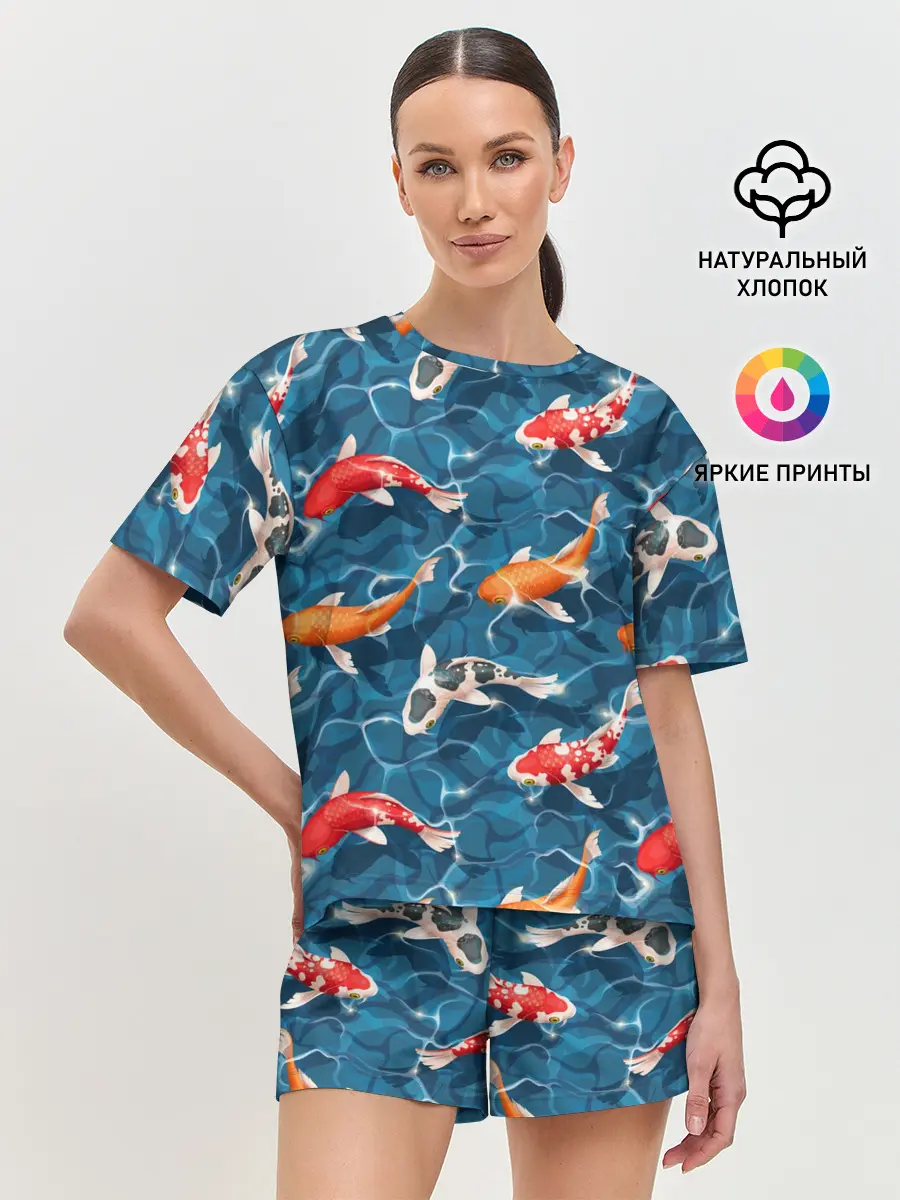 Женская пижама с шортами / Японские карпы