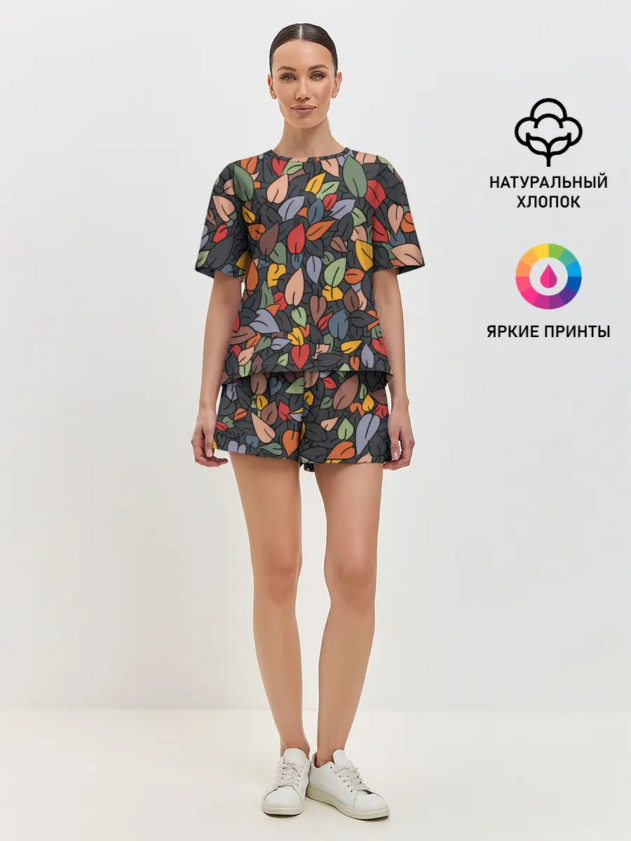 Женская пижама с шортами / Рисованная Осень