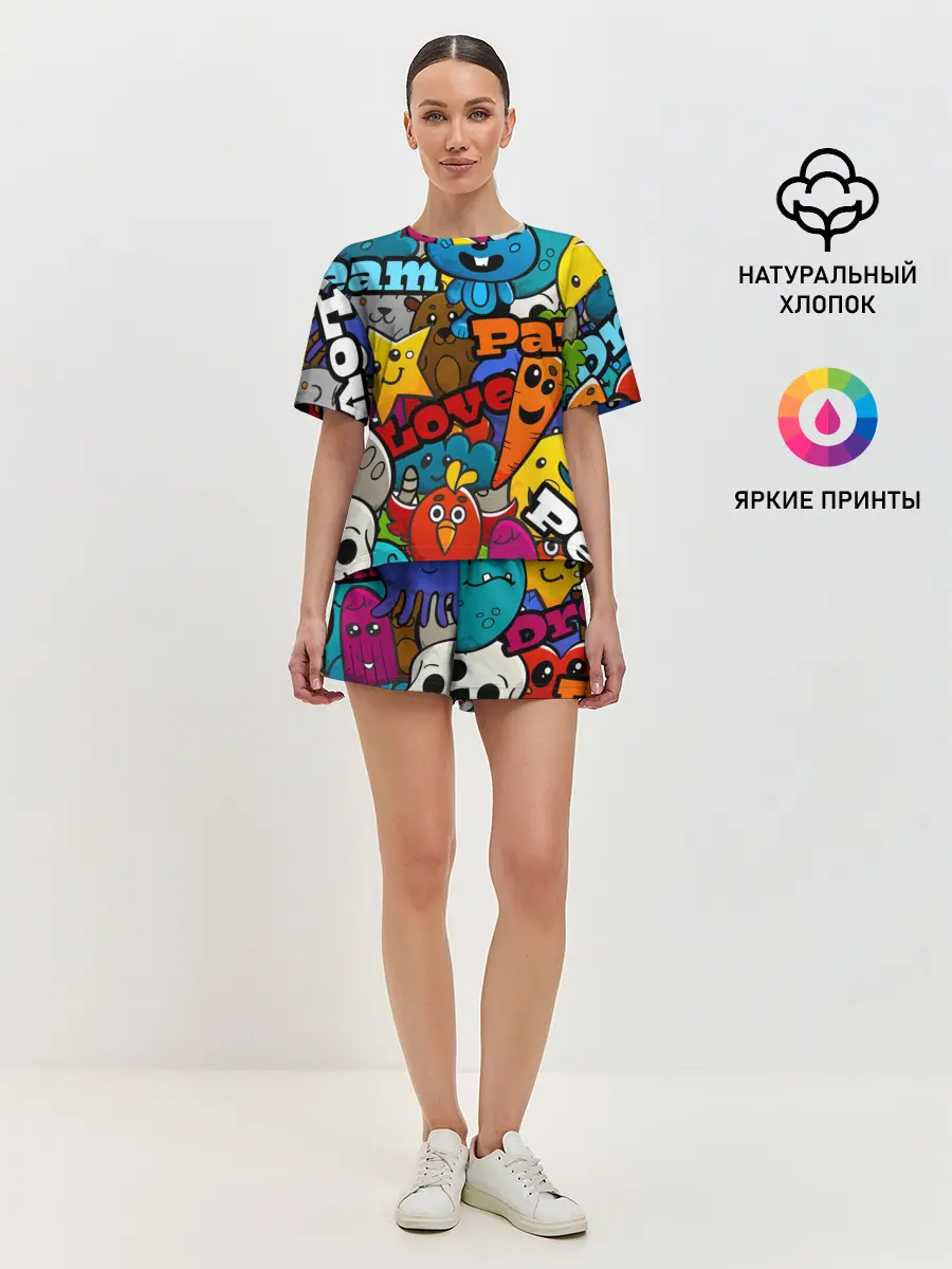 Женская пижама с шортами / LOVE | PEACE | PARTY