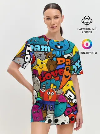 Женская пижама с шортами / LOVE | PEACE | PARTY