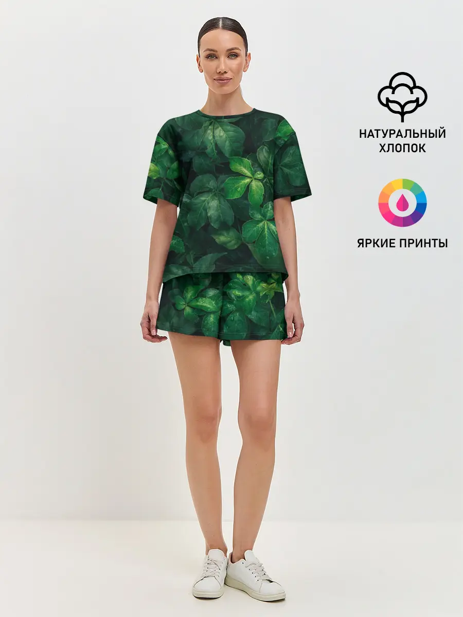 Женская пижама с шортами / Тропическая листва | Тропики