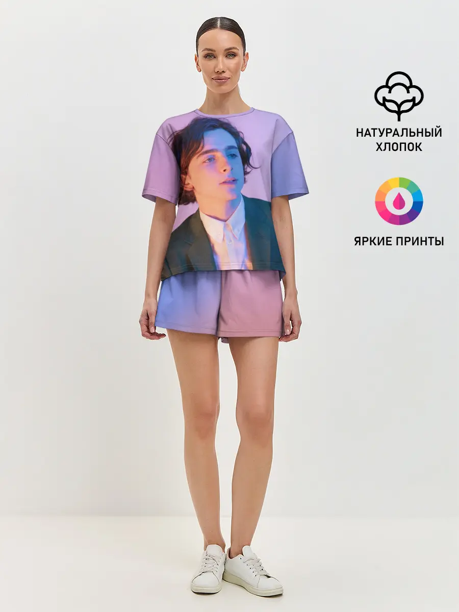 Женская пижама с шортами / Timothee Chalamet розовый градиент