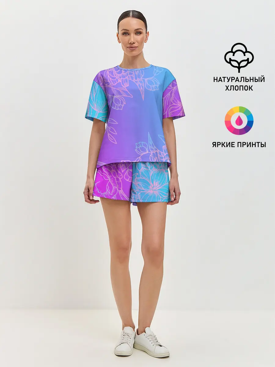Женская пижама с шортами / Цветочный Градиент