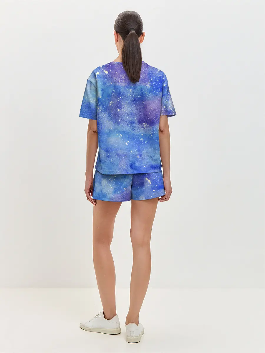 Женская пижама с шортами / Акварельные разводы и брызги красок