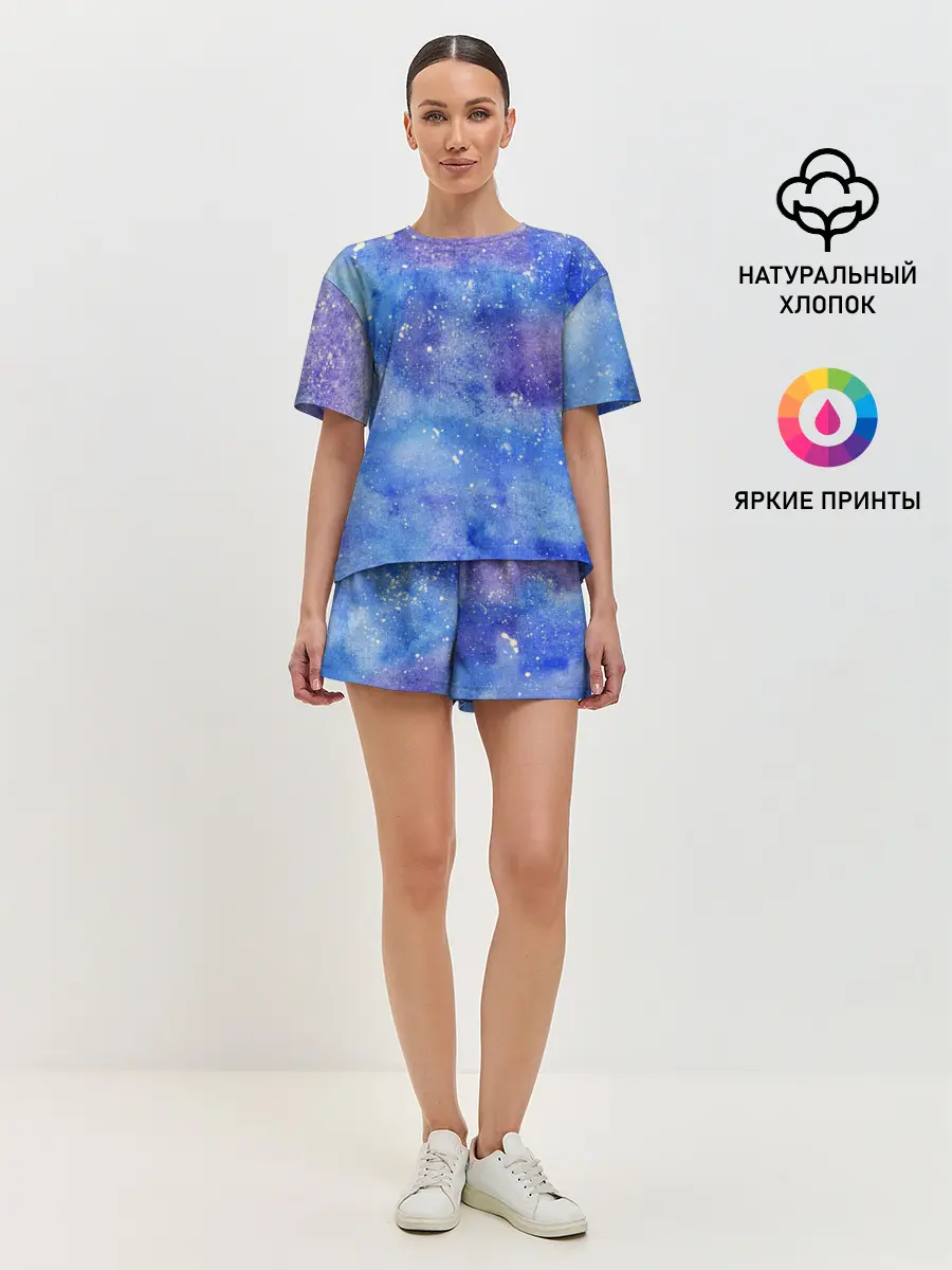 Женская пижама с шортами / Акварельные разводы и брызги красок