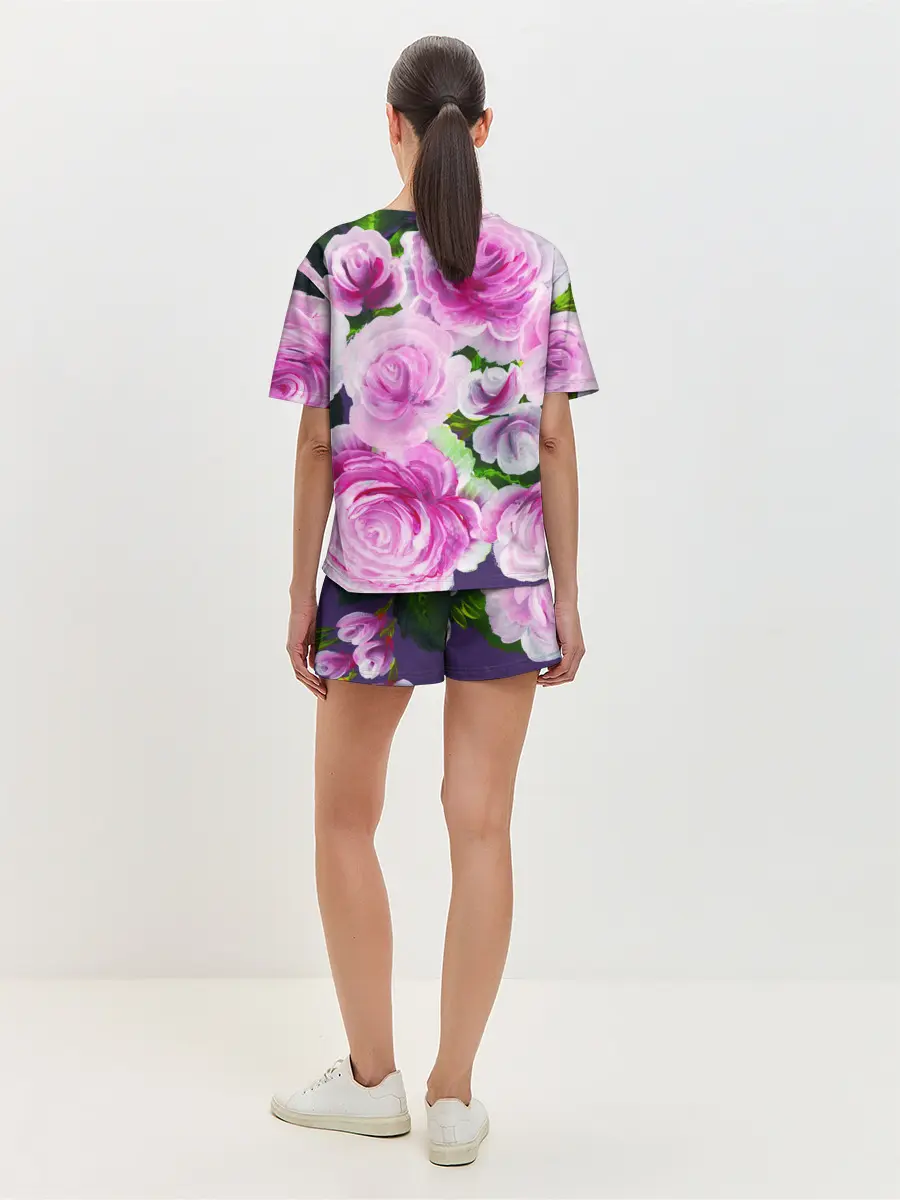 Женская пижама с шортами / Цветы Розовые Розы красками