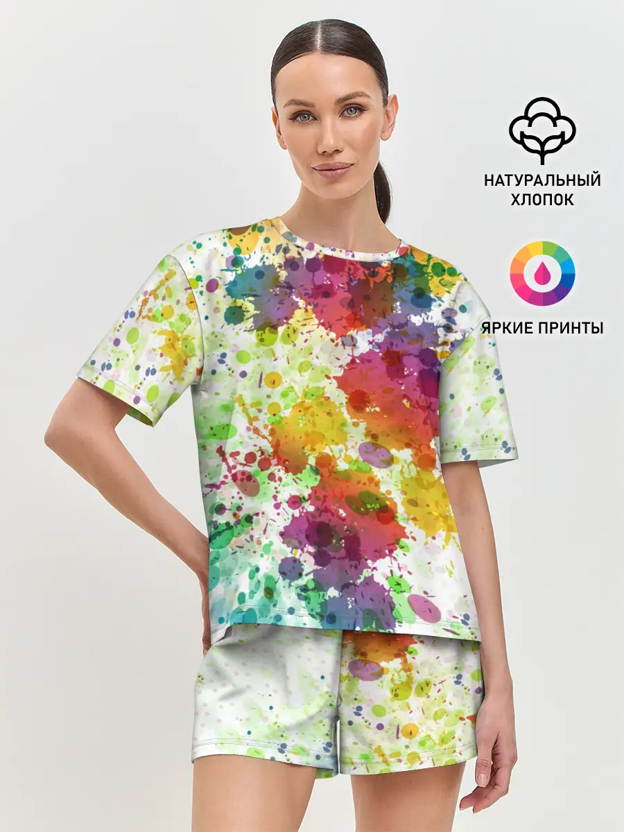 Женская пижама с шортами / Красно-жёлтые пятна