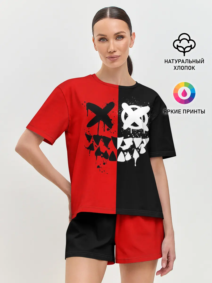 Женская пижама с шортами / Smail Black and red