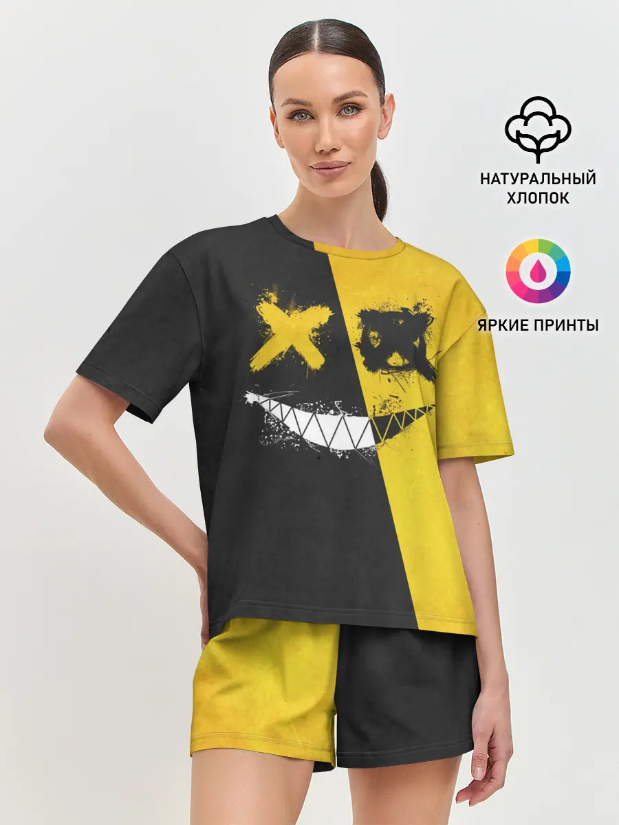 Женская пижама с шортами / Yellow and Black Emoji