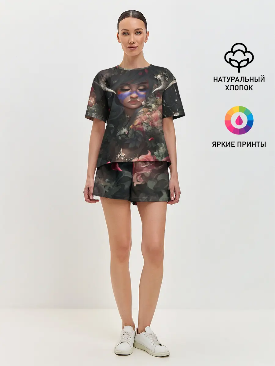 Женская пижама с шортами / Суккуб | Демонесса в цветах