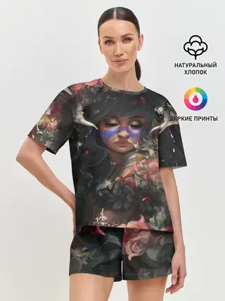 Женская пижама с шортами / Суккуб | Демонесса в цветах