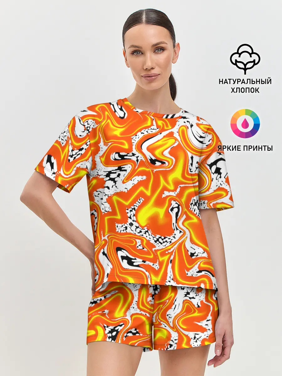 Женская пижама с шортами / Огненные разводы лавы