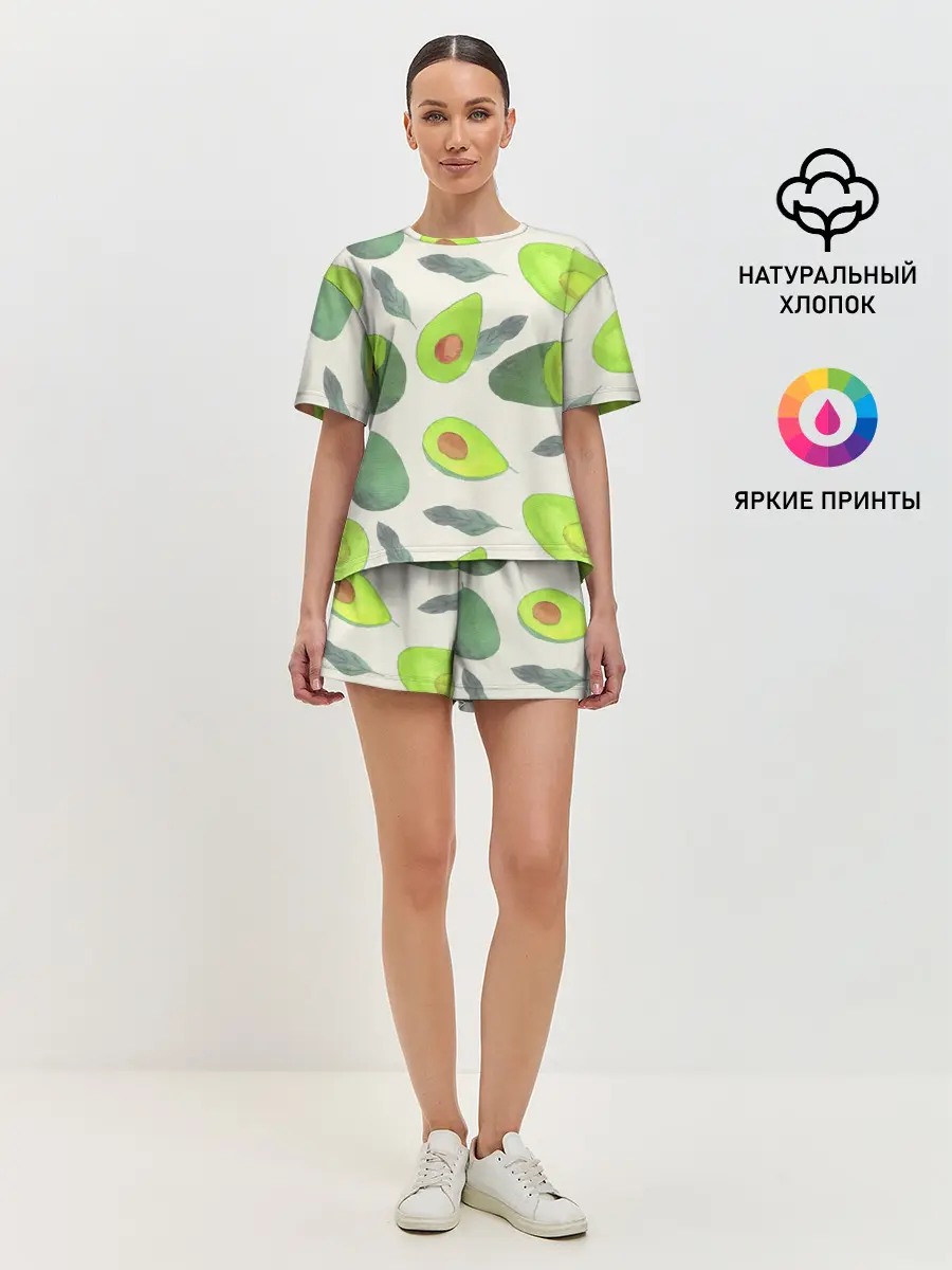 Женская пижама с шортами / Авокадо - фруктовый паттерн