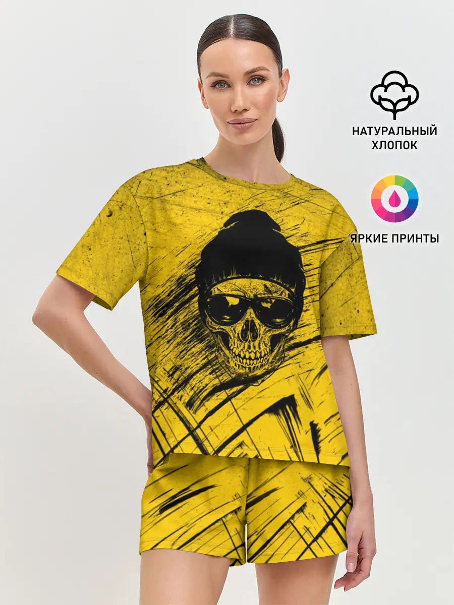 Женская пижама с шортами / Череп Хипстер Гранж Брызги