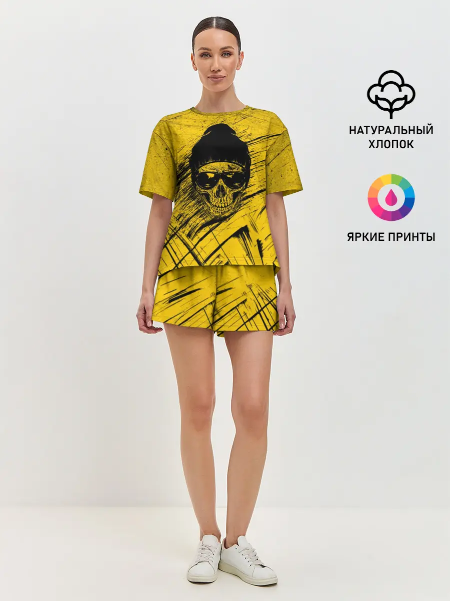 Женская пижама с шортами / Череп Хипстер Гранж Брызги