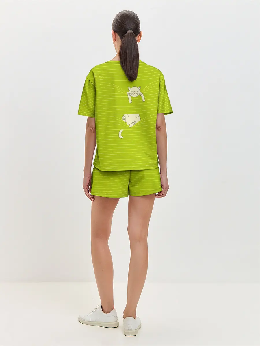 Женская пижама с шортами / Котик запутался в нитках