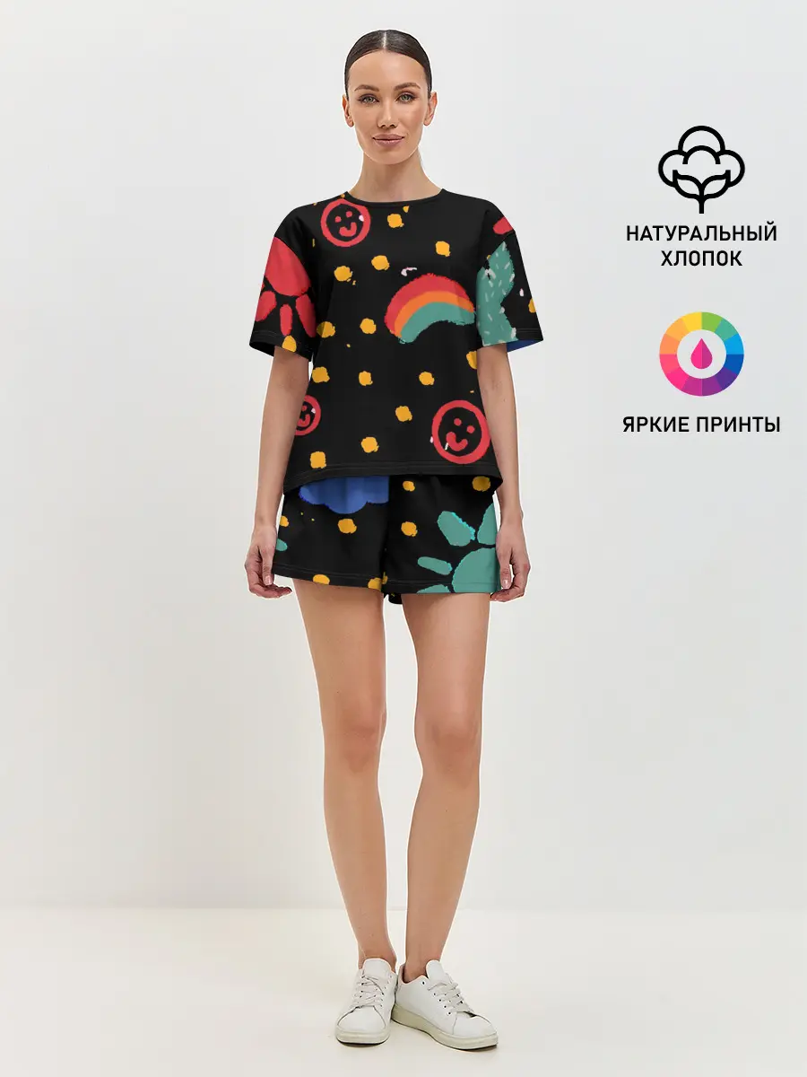 Женская пижама с шортами / красочное детство