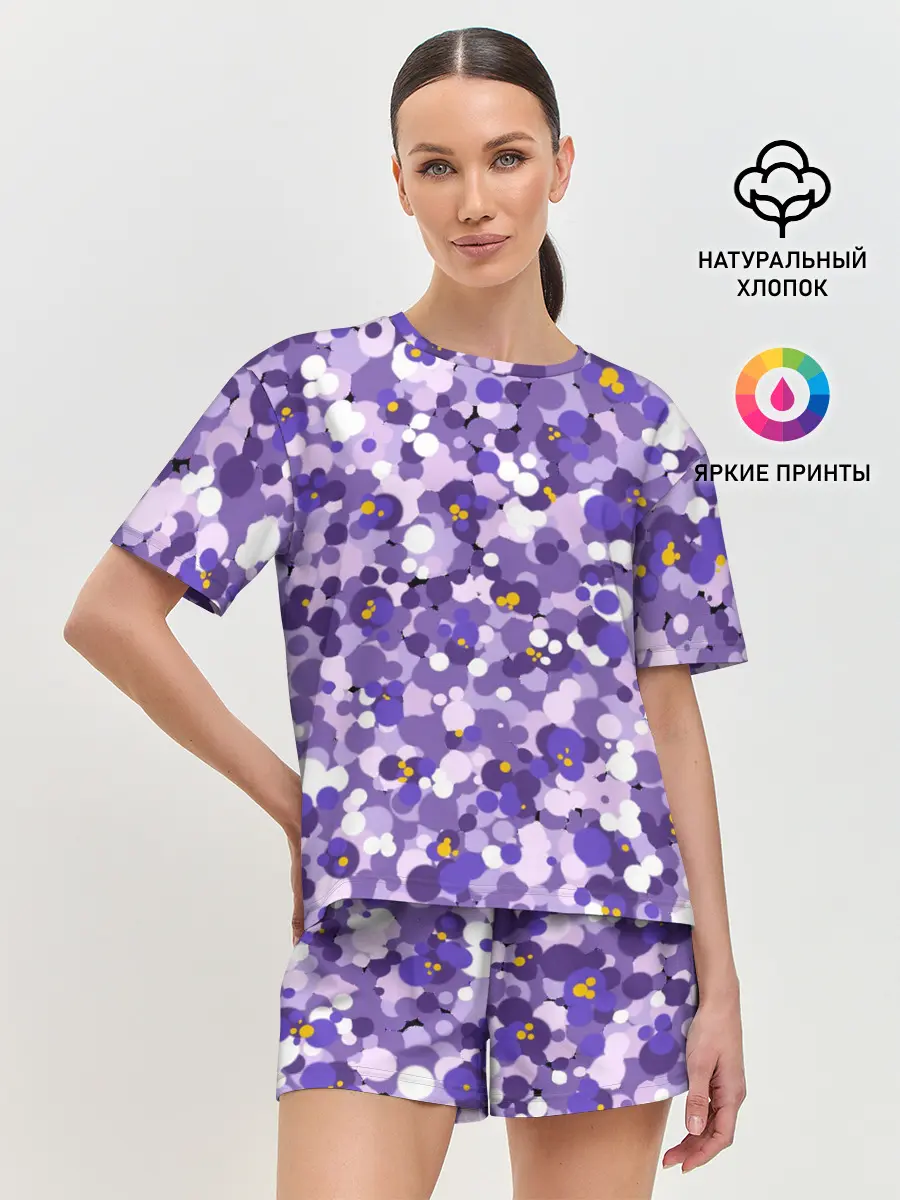 Женская пижама с шортами / Анютины глазки узор