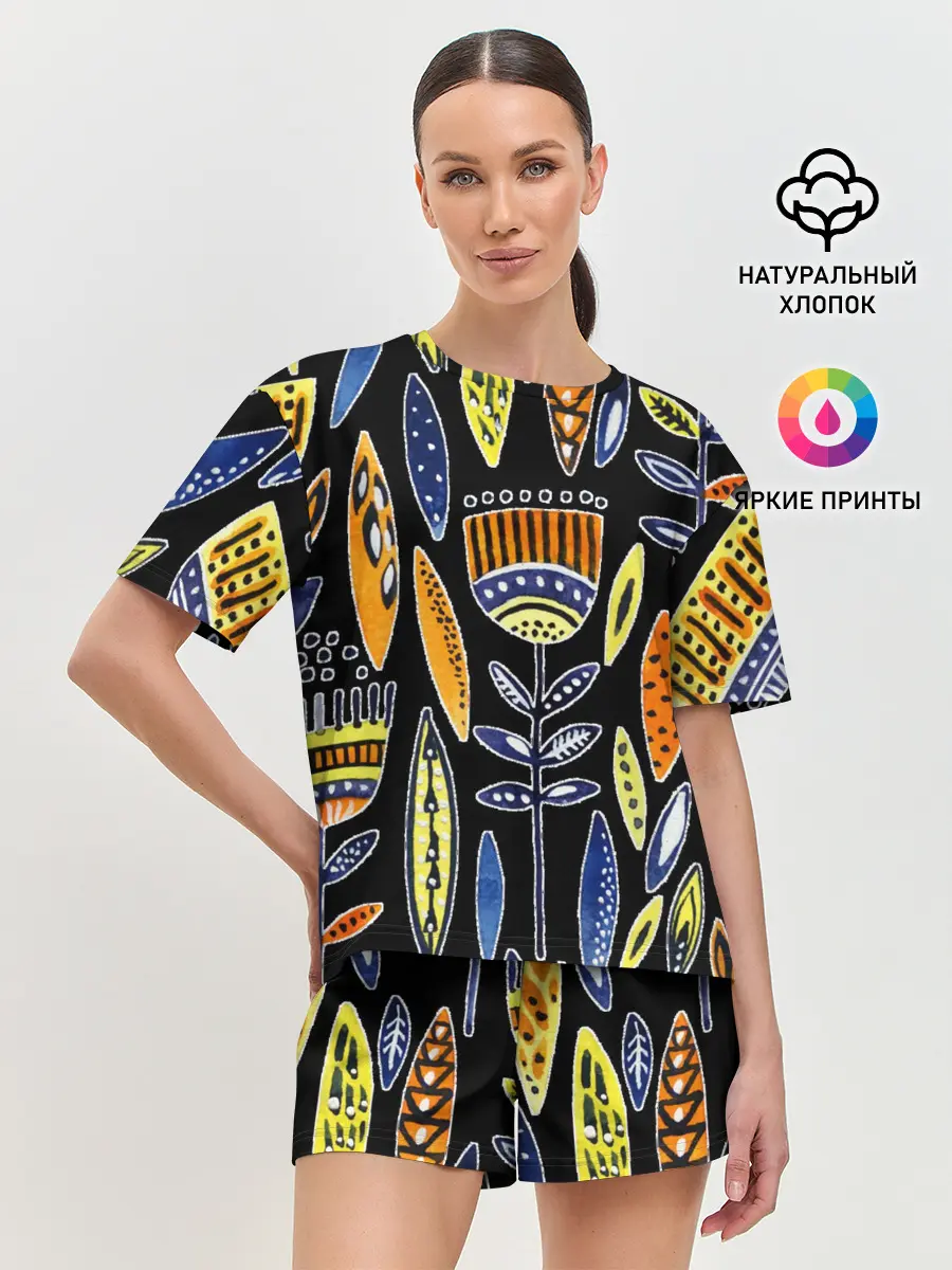 Женская пижама с шортами / вечные цветы фараона