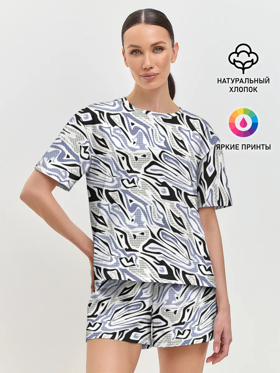 Женская пижама с шортами / Абстрактный сиренево-черный