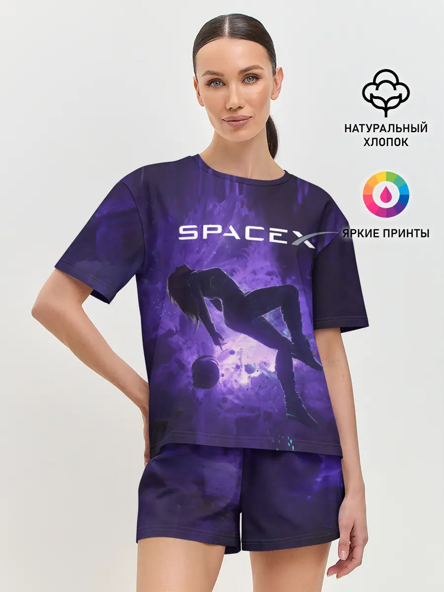 Женская пижама с шортами / Space X Girl in zero gravity