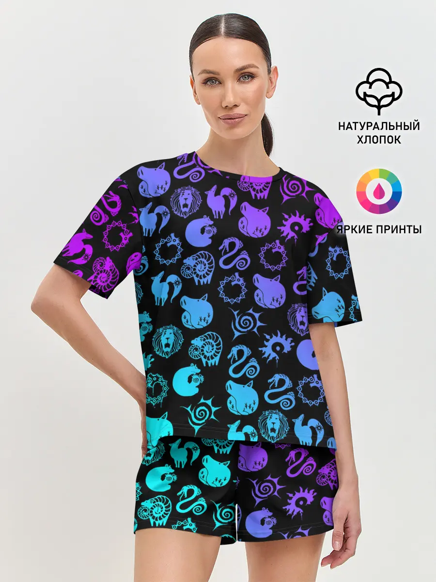 Женская пижама с шортами / 7 СМЕРТНЫХ ГРЕХОВ НЕОН ЭМБЛЕМЫ