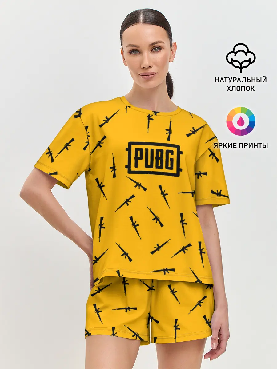 Женская пижама с шортами / PUBG АВТОМАТЫ ПАТТЕРН ЖЁЛТЫЙ