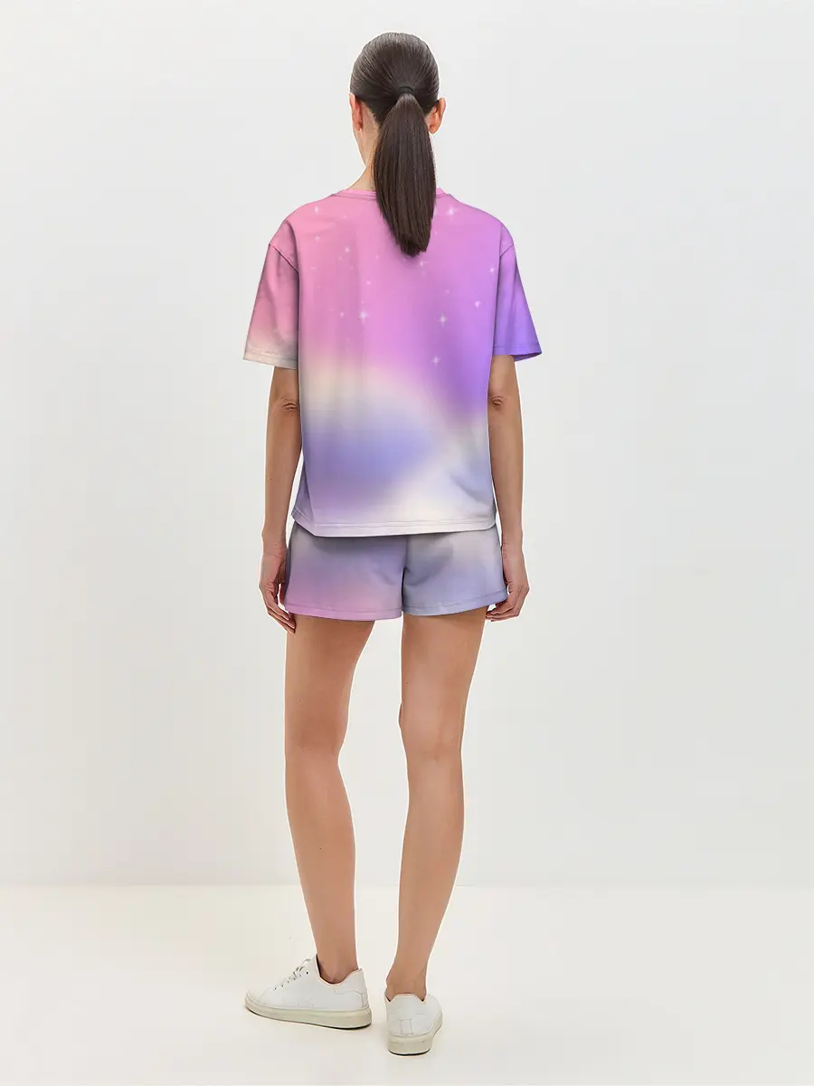 Женская пижама с шортами / Звёздное небо розовый закат