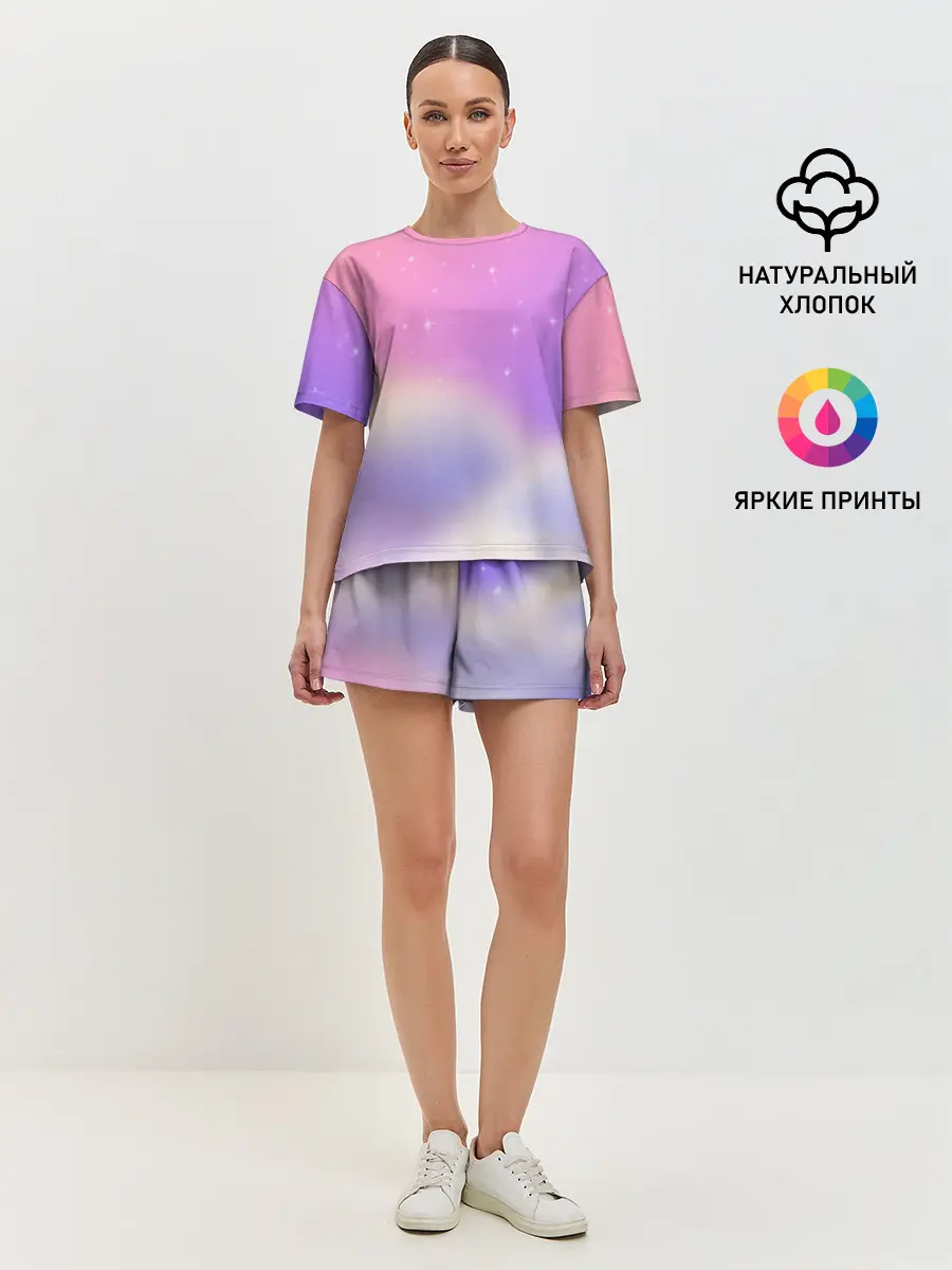 Женская пижама с шортами / Звёздное небо розовый закат