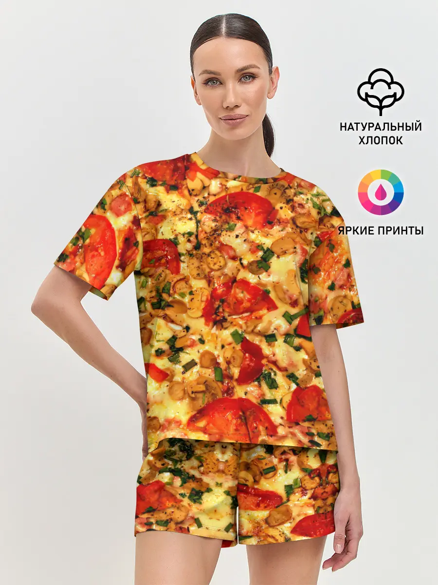 Женская пижама с шортами / Пицца с грибами