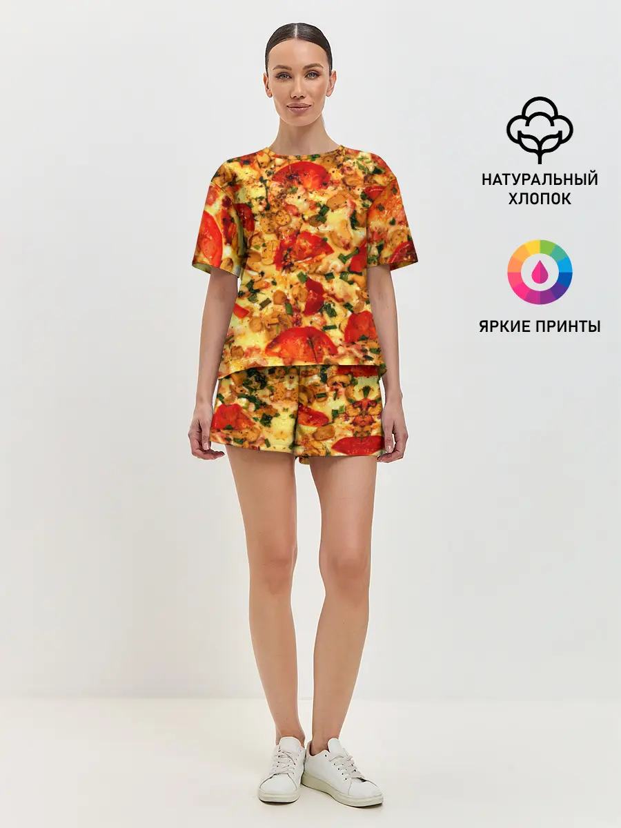 Женская пижама с шортами / Пицца с грибами