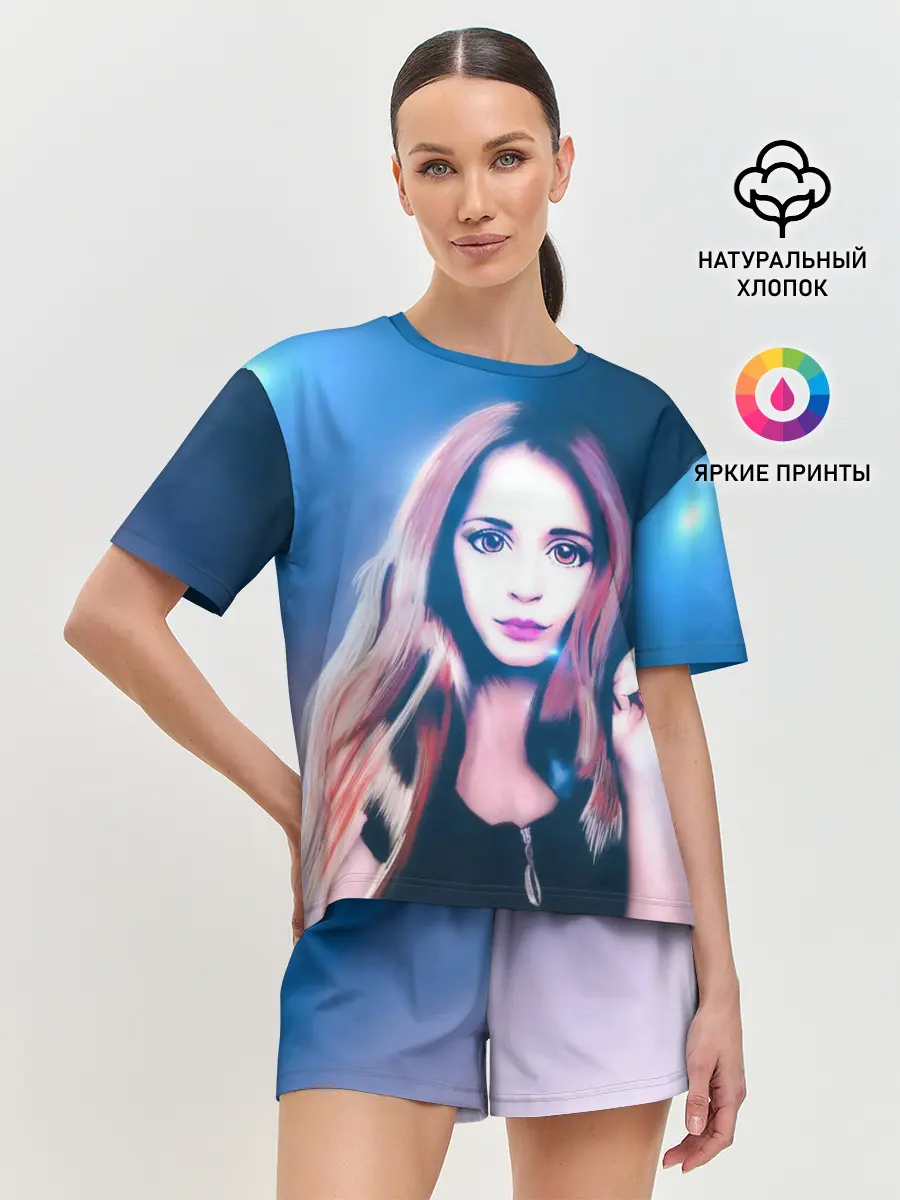 Женская пижама с шортами / Девушка с большими глазами