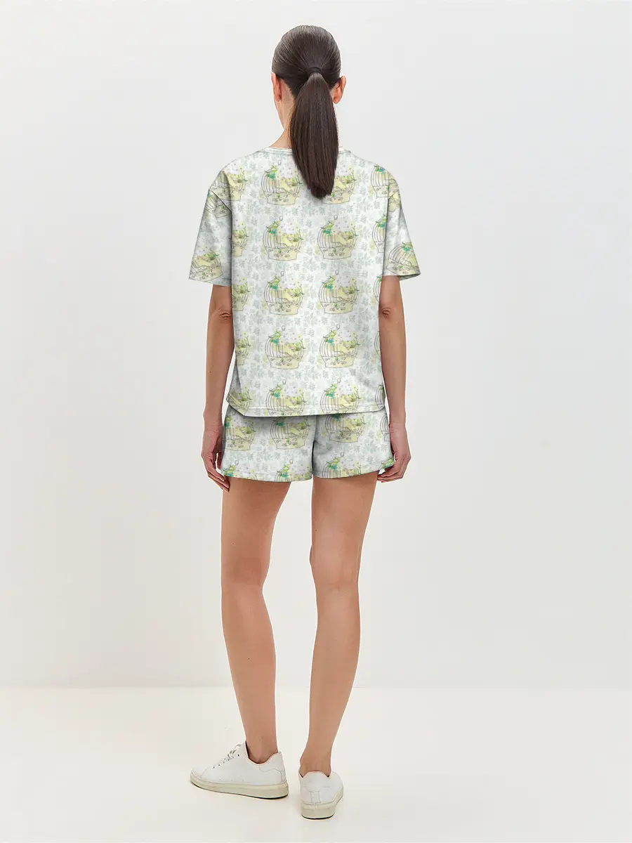 Женская пижама с шортами / Канарейки в клетках