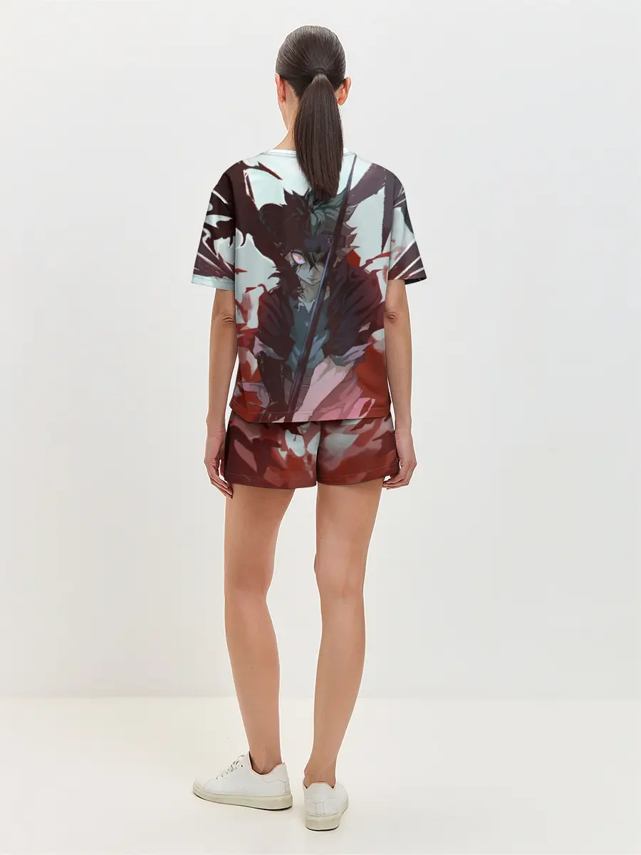 Женская пижама с шортами / Аста в режиме демона черный клевер