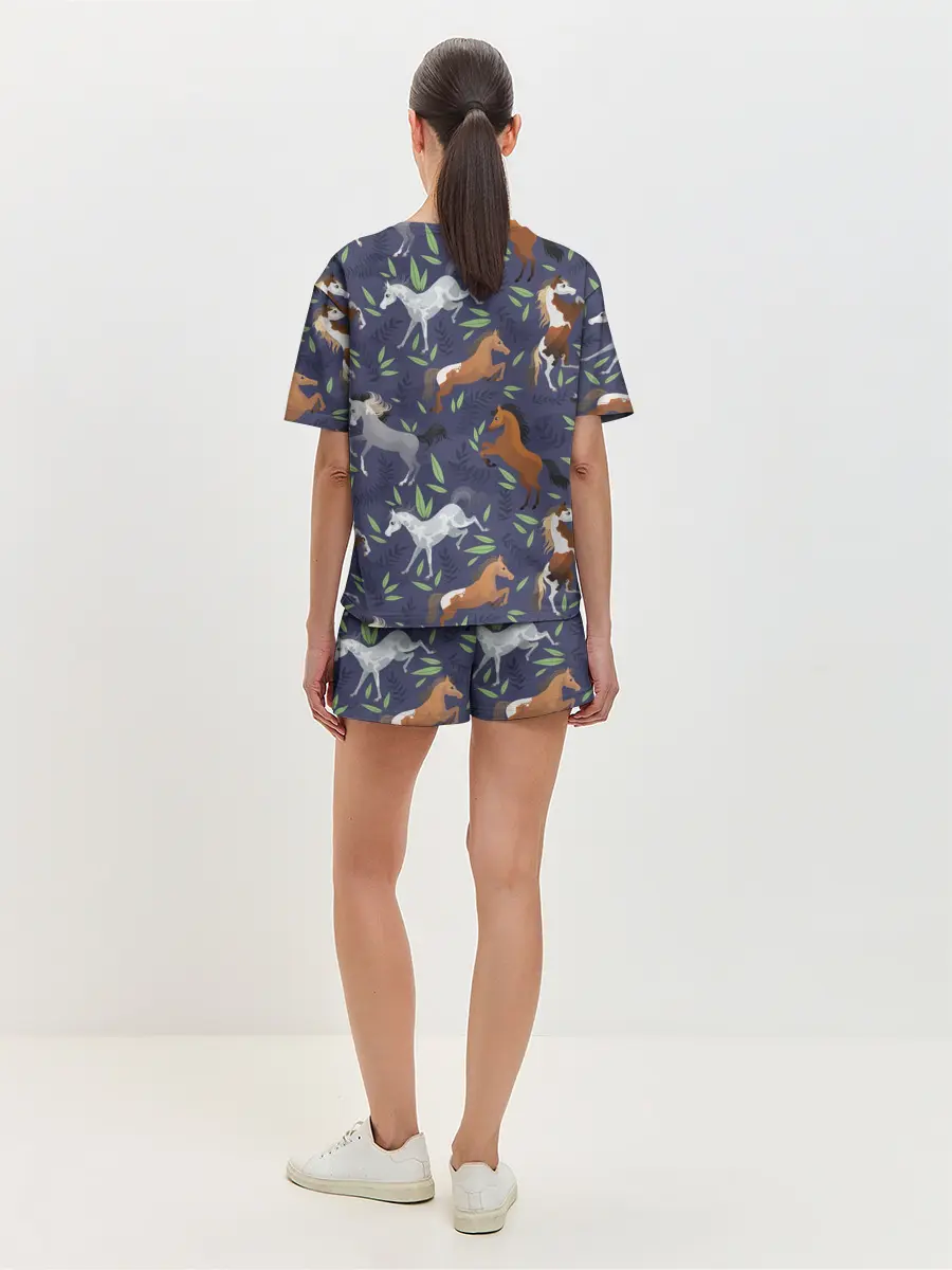 Женская пижама с шортами / Лошадки узор