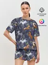 Женская пижама с шортами / Лошадки узор