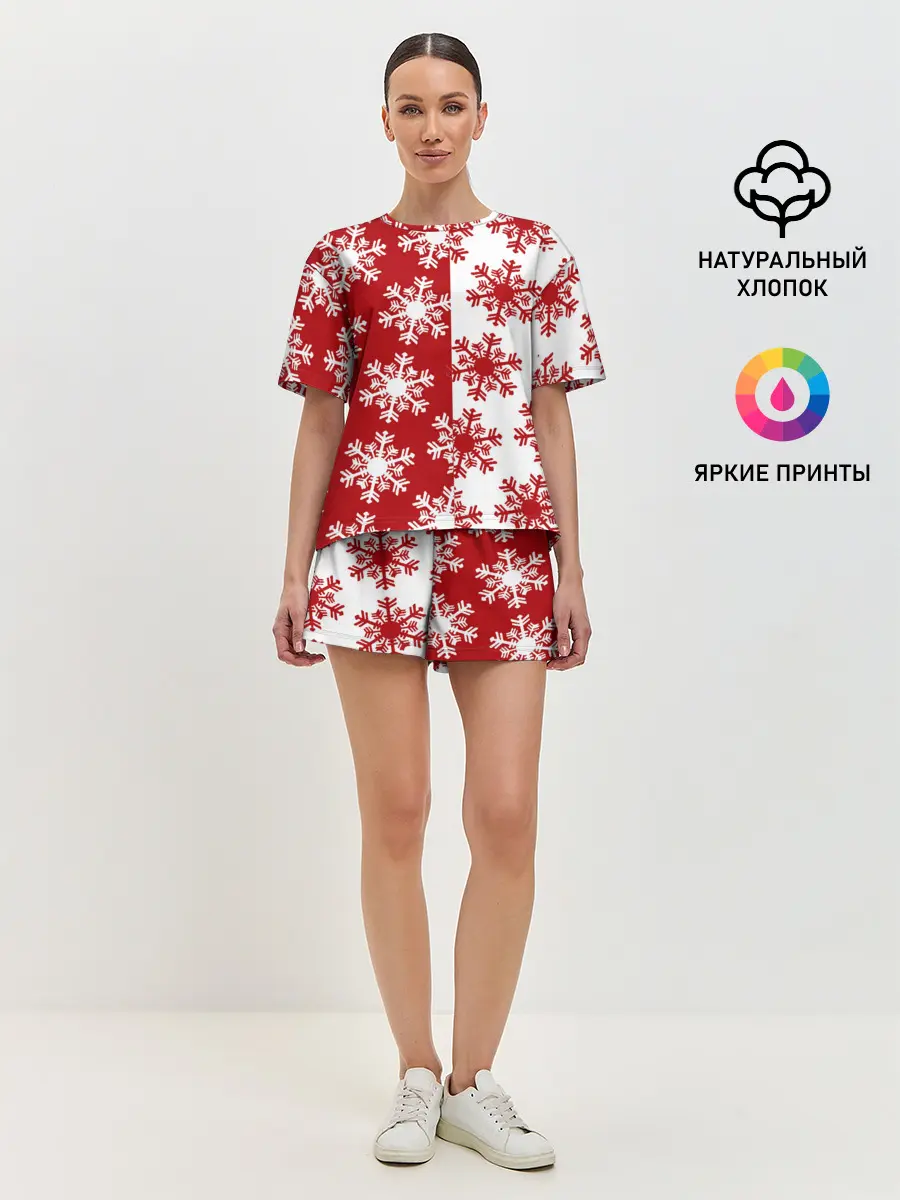 Женская пижама с шортами / Новогодние Снежинки 2022