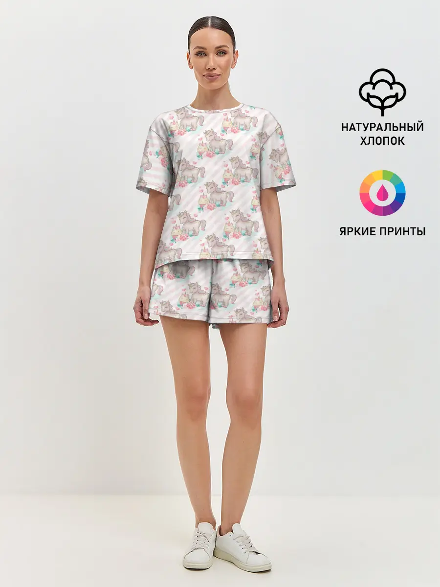 Женская пижама с шортами / Единороги паттер