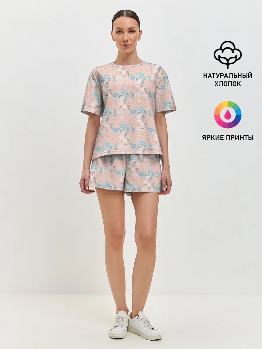 Женская пижама с шортами / Единороги из паттерна