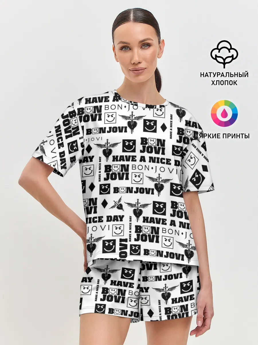Женская пижама с шортами / BON JOVI ЛОГОБОМБИНГ | БОН ДЖОВИ ПАТТЕРН