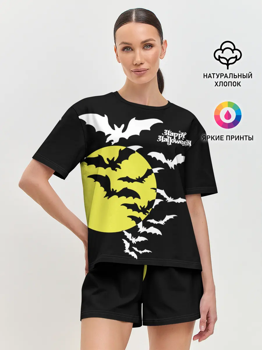 Женская пижама с шортами / Летучие мыши на Хэллоуин