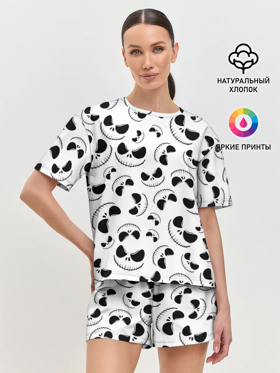 Женская пижама с шортами / Джек Скеллингтон паттерн лицо